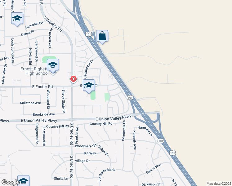 map of restaurants, bars, coffee shops, grocery stores, and more near 1373 Fountain Drive in Santa Maria