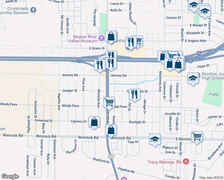 map of restaurants, bars, coffee shops, grocery stores, and more near 1050 Deseret Avenue in Barstow