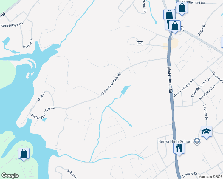 map of restaurants, bars, coffee shops, grocery stores, and more near 219 Motor Boat Club Road in Greenville