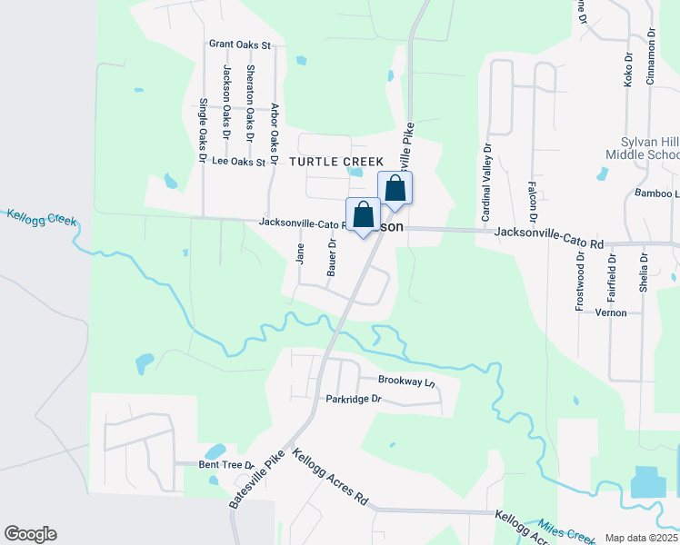 map of restaurants, bars, coffee shops, grocery stores, and more near 4 Bauer Drive in North Little Rock