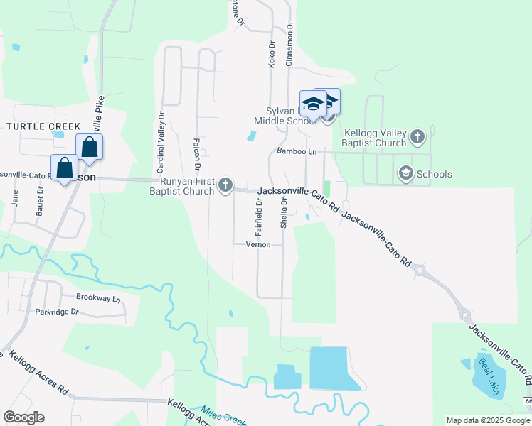 map of restaurants, bars, coffee shops, grocery stores, and more near 7 Fairfield Drive in North Little Rock