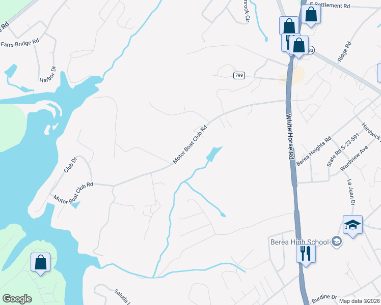 map of restaurants, bars, coffee shops, grocery stores, and more near 219 Motor Boat Club Road in Greenville