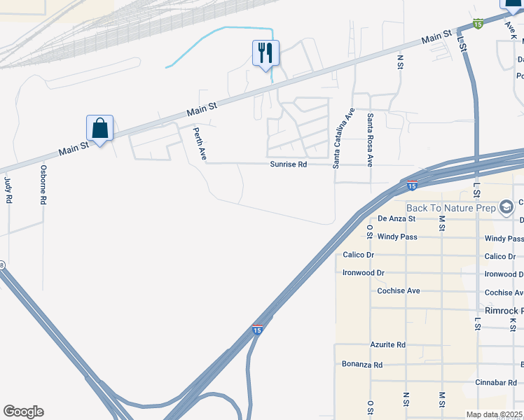 map of restaurants, bars, coffee shops, grocery stores, and more near Santa Catalina Avenue in Barstow