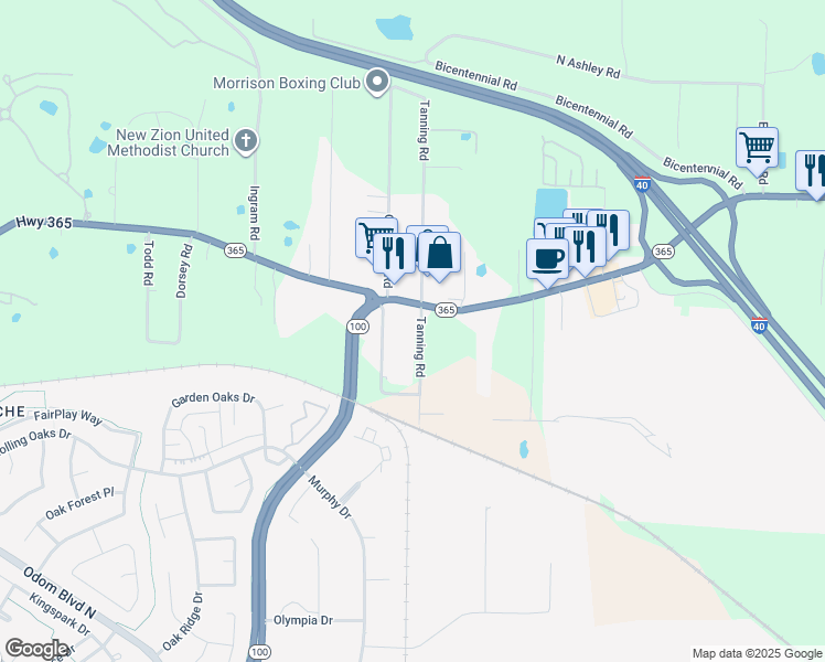 map of restaurants, bars, coffee shops, grocery stores, and more near 14111 Tanning Road in North Little Rock