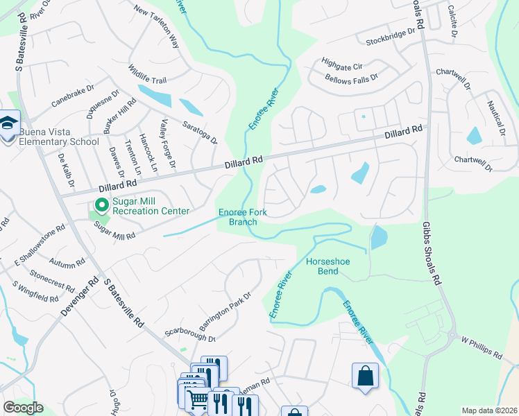 map of restaurants, bars, coffee shops, grocery stores, and more near 30 Reddington Dr in Greer