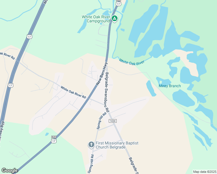 map of restaurants, bars, coffee shops, grocery stores, and more near 2962 Belgrade-Swansboro Road in Maysville