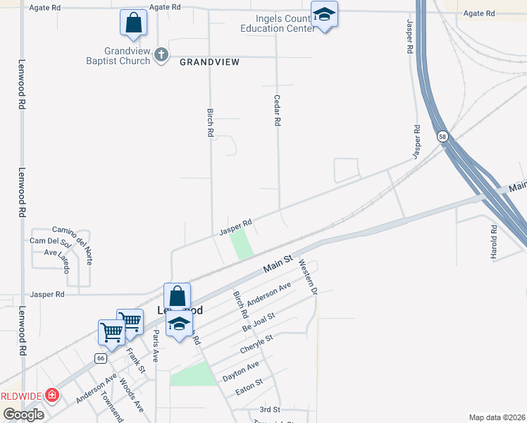 map of restaurants, bars, coffee shops, grocery stores, and more near 25544 Jasper Road in Barstow