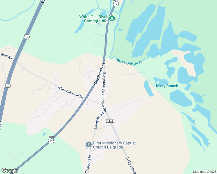 map of restaurants, bars, coffee shops, grocery stores, and more near 2962 Belgrade-Swansboro Road in Maysville