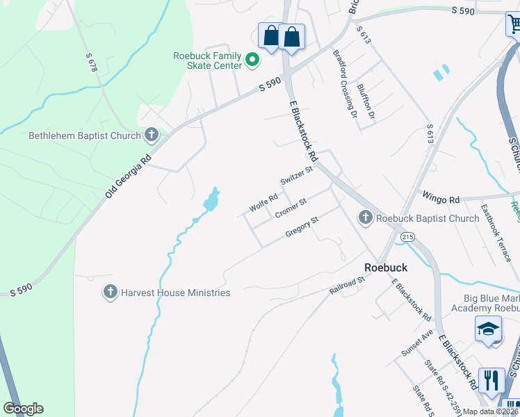 map of restaurants, bars, coffee shops, grocery stores, and more near 110 State Road S-42-3094 in Roebuck