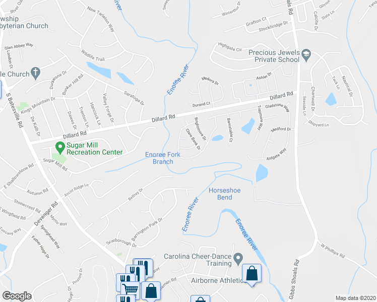 map of restaurants, bars, coffee shops, grocery stores, and more near 310 Hillsdale Drive in Greer