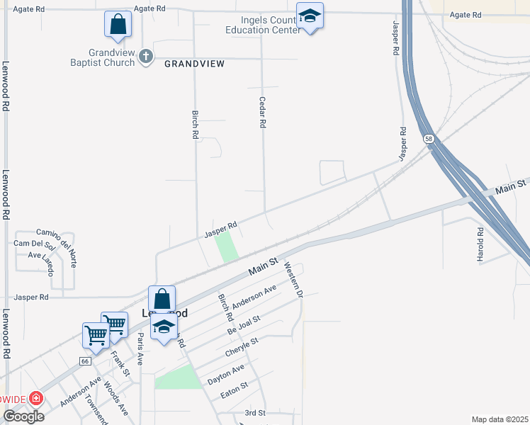 map of restaurants, bars, coffee shops, grocery stores, and more near Cedar Road in Barstow