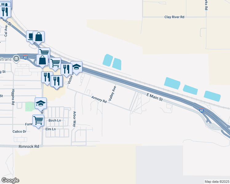 map of restaurants, bars, coffee shops, grocery stores, and more near 535 Valley Avenue in Barstow