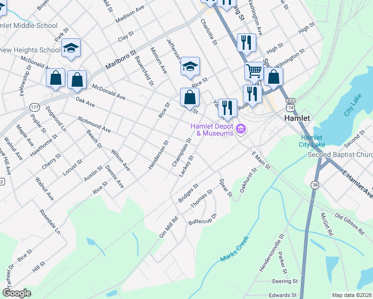 map of restaurants, bars, coffee shops, grocery stores, and more near 509 Champlain Street in Hamlet