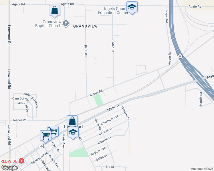 map of restaurants, bars, coffee shops, grocery stores, and more near 25544 Jasper Road in Barstow