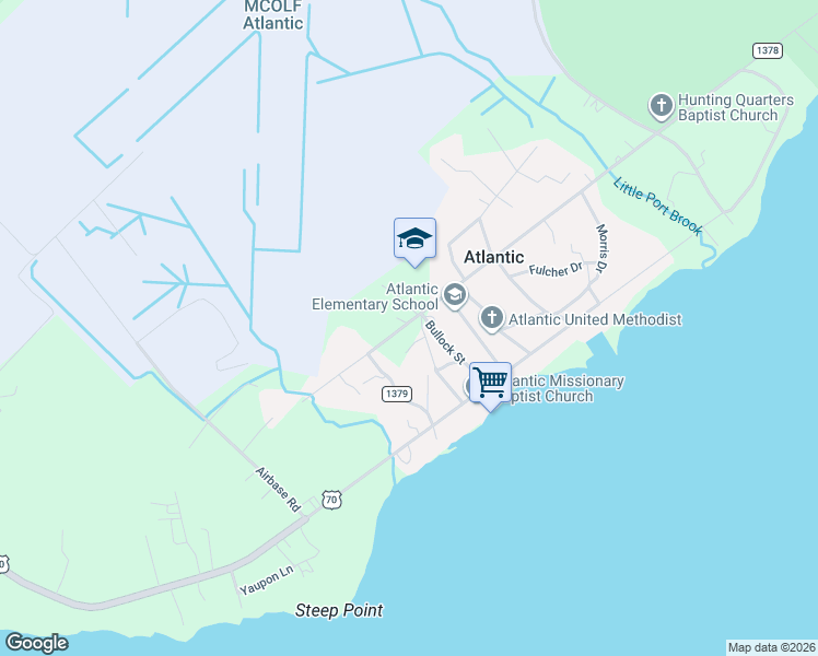 map of restaurants, bars, coffee shops, grocery stores, and more near 200 Shell Road in Atlantic