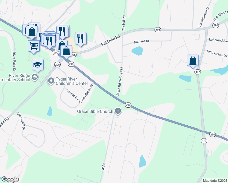 map of restaurants, bars, coffee shops, grocery stores, and more near 4000-4046 Moore Duncan Highway in Spartanburg