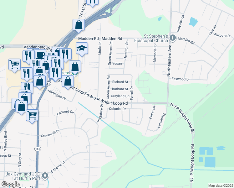 map of restaurants, bars, coffee shops, grocery stores, and more near 1016 Grayland Drive in Jacksonville