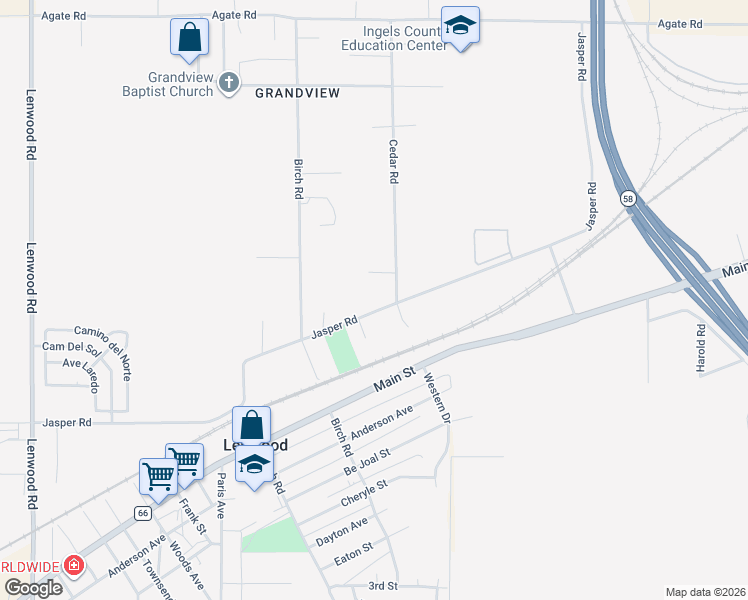 map of restaurants, bars, coffee shops, grocery stores, and more near 25544 Jasper Road in Barstow