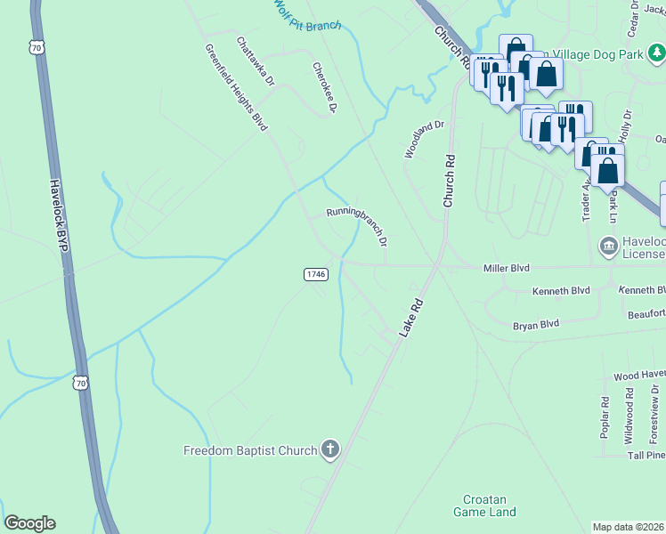 map of restaurants, bars, coffee shops, grocery stores, and more near 101 Gray Road in Havelock