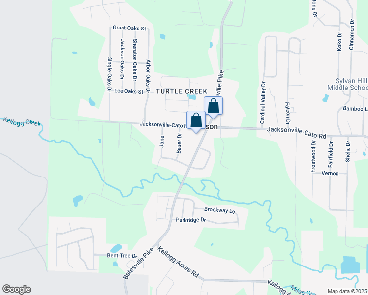 map of restaurants, bars, coffee shops, grocery stores, and more near 4 Bauer Drive in North Little Rock