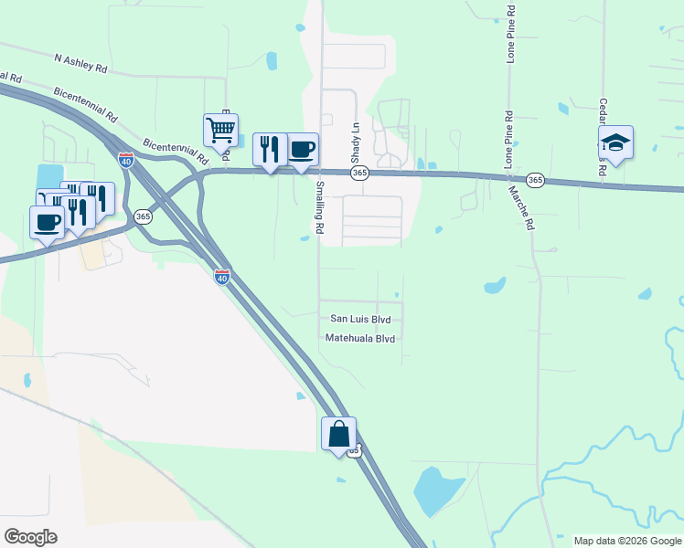 map of restaurants, bars, coffee shops, grocery stores, and more near 6305 Lorne Lane in North Little Rock