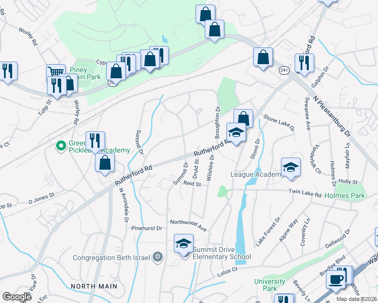 map of restaurants, bars, coffee shops, grocery stores, and more near in Greenville