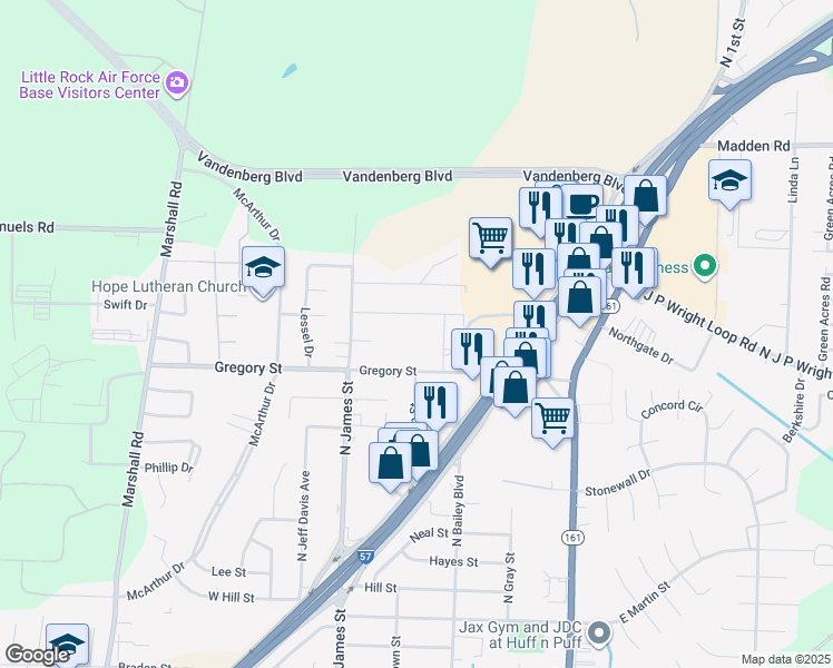 map of restaurants, bars, coffee shops, grocery stores, and more near 700 Gregory Street in Jacksonville