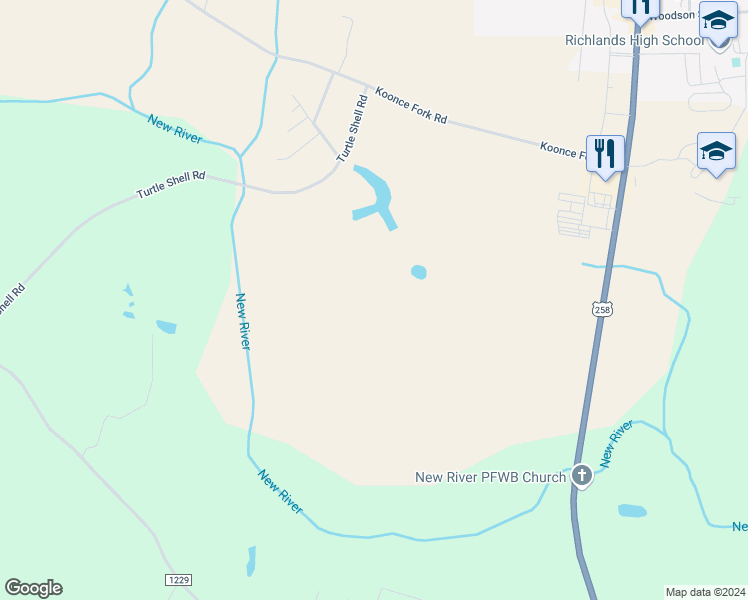 map of restaurants, bars, coffee shops, grocery stores, and more near in Richlands
