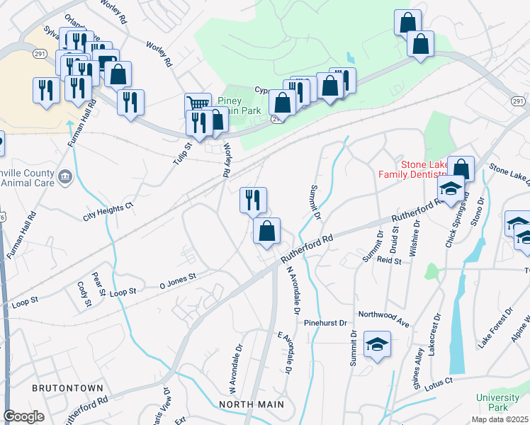 map of restaurants, bars, coffee shops, grocery stores, and more near 22 Graves Drive in Greenville