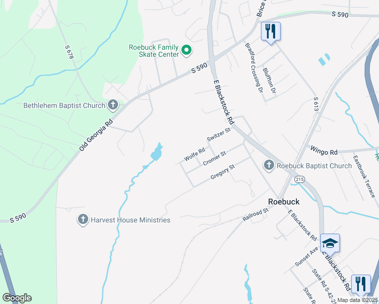 map of restaurants, bars, coffee shops, grocery stores, and more near 110 State Road S-42-3094 in Roebuck