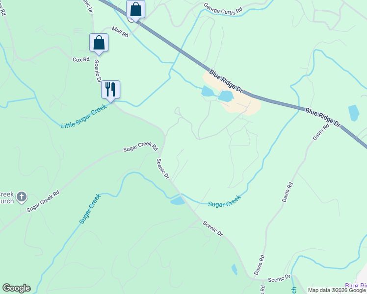 map of restaurants, bars, coffee shops, grocery stores, and more near 1211 Scenic Drive in Blue Ridge