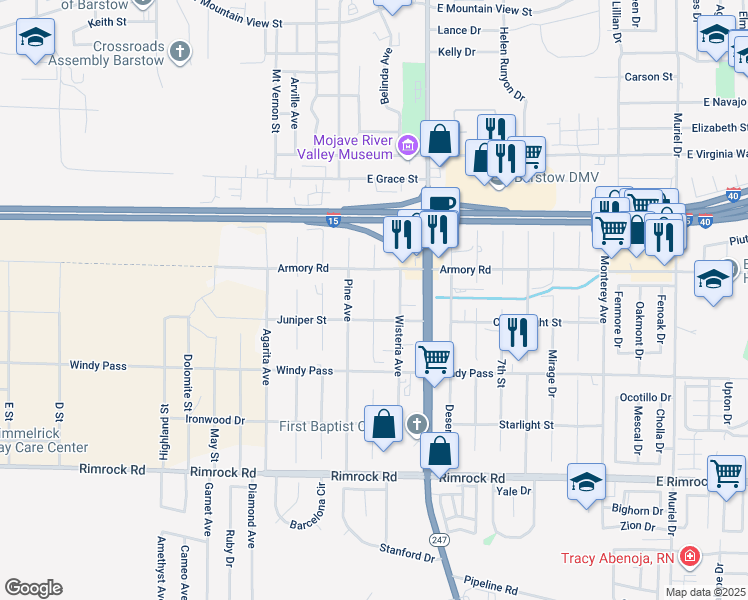 map of restaurants, bars, coffee shops, grocery stores, and more near 2nd Street in Barstow