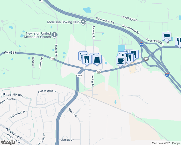 map of restaurants, bars, coffee shops, grocery stores, and more near 14111 Tanning Road in North Little Rock