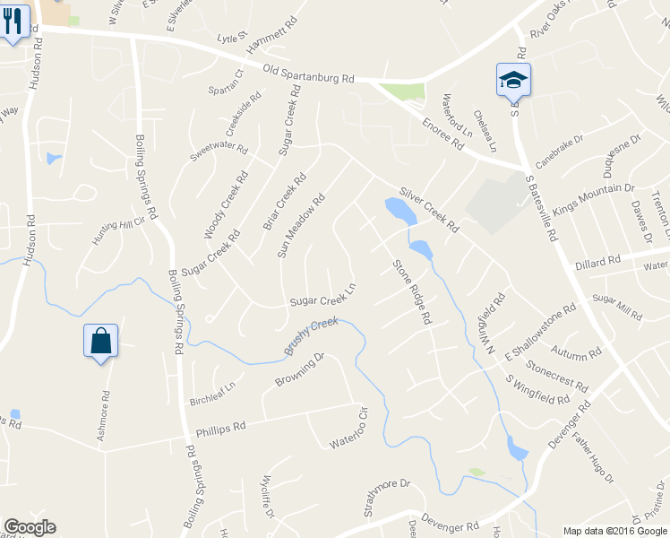 map of restaurants, bars, coffee shops, grocery stores, and more near 106 Berrywood Court in Greer