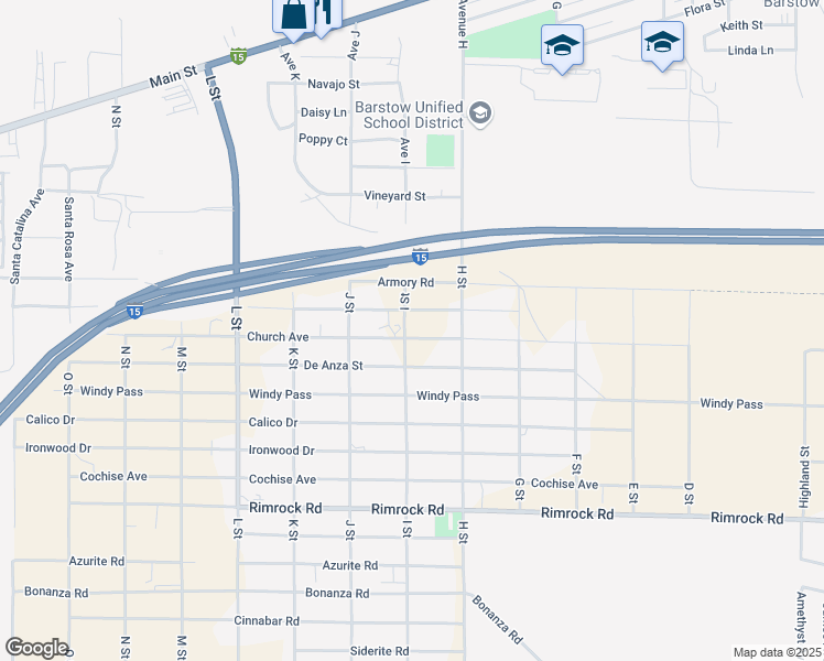 map of restaurants, bars, coffee shops, grocery stores, and more near Church Street in Barstow