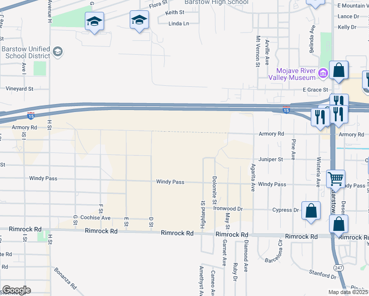map of restaurants, bars, coffee shops, grocery stores, and more near D Street in Barstow