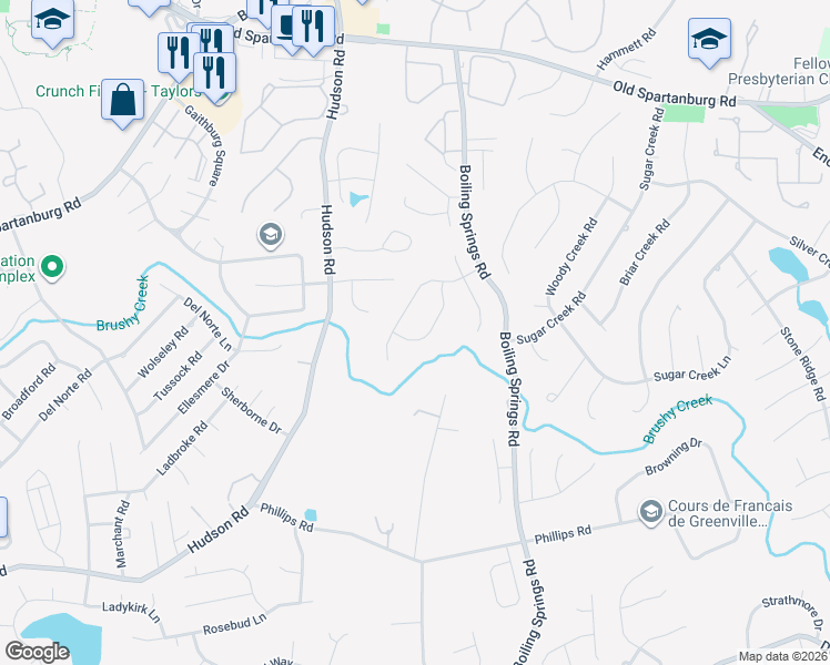 map of restaurants, bars, coffee shops, grocery stores, and more near 120 Cherrywood Trail in Greer