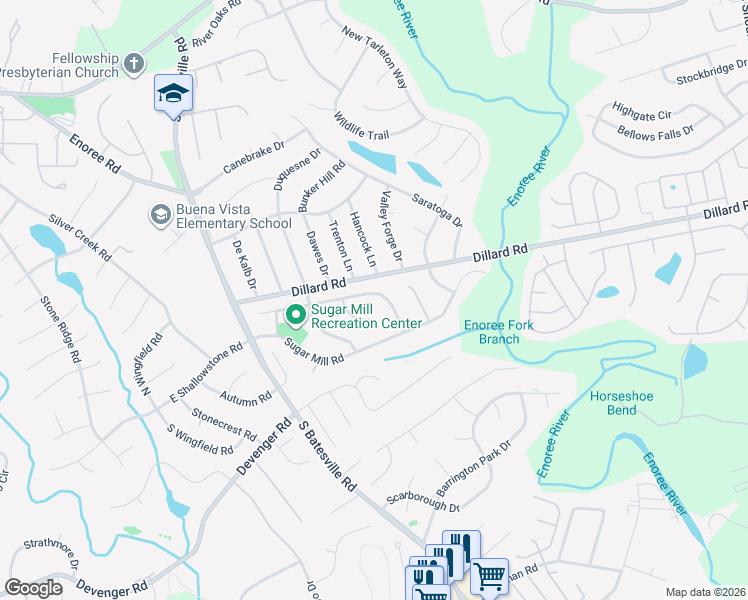 map of restaurants, bars, coffee shops, grocery stores, and more near 109 Plum Mill Court in Greer