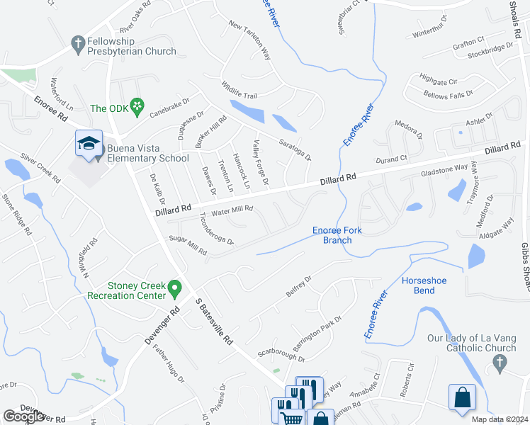 map of restaurants, bars, coffee shops, grocery stores, and more near 316 Water Mill Road in Greer