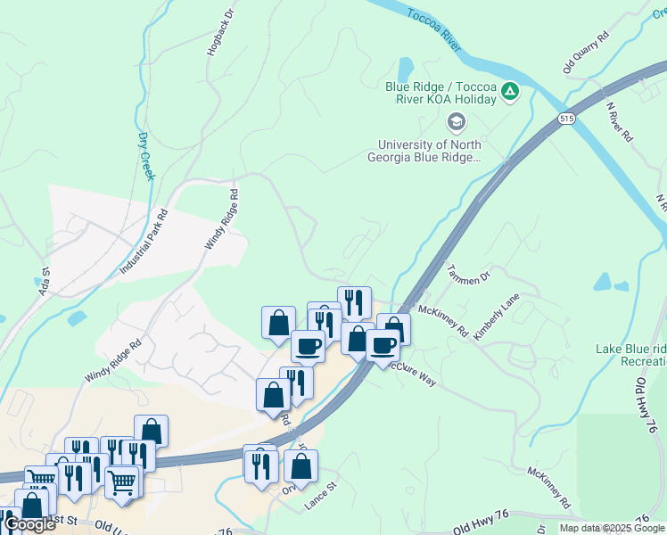 map of restaurants, bars, coffee shops, grocery stores, and more near 1110 Industrial Park Road in Blue Ridge
