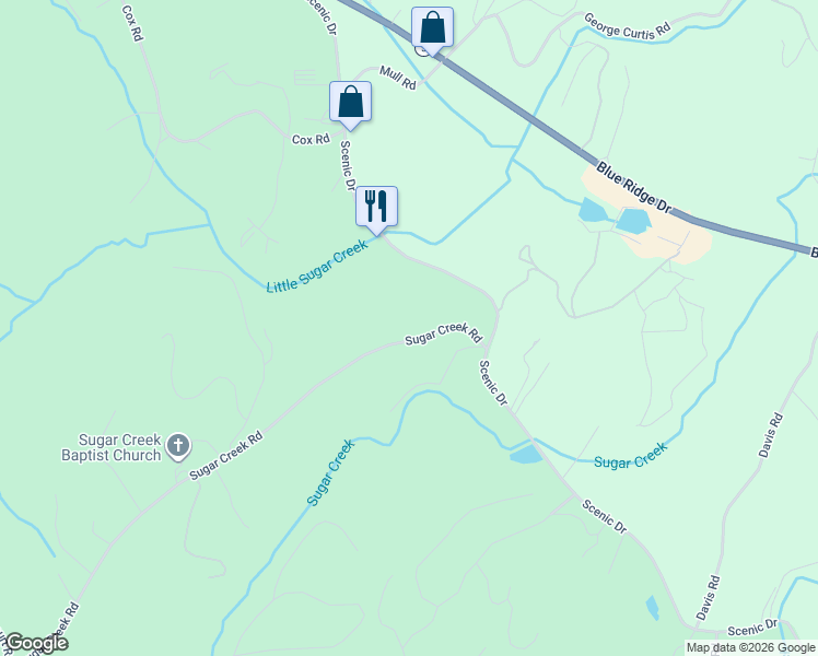 map of restaurants, bars, coffee shops, grocery stores, and more near 162 Sugar Creek Road in Blue Ridge