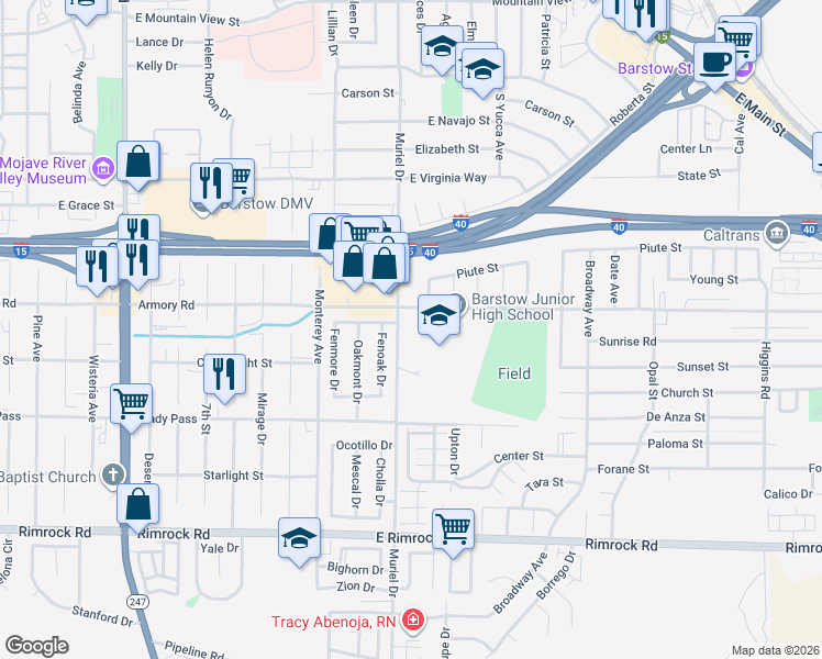 map of restaurants, bars, coffee shops, grocery stores, and more near 425 South 2nd Avenue in Barstow