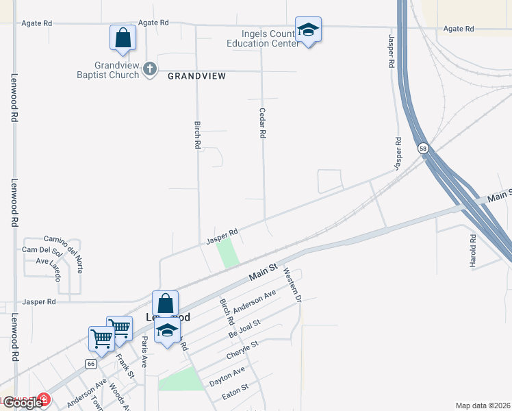 map of restaurants, bars, coffee shops, grocery stores, and more near 34806 Cedar Road in Barstow