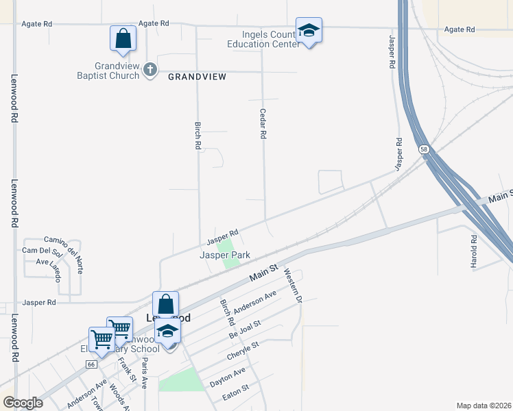 map of restaurants, bars, coffee shops, grocery stores, and more near 34792 Cedar Road in Barstow