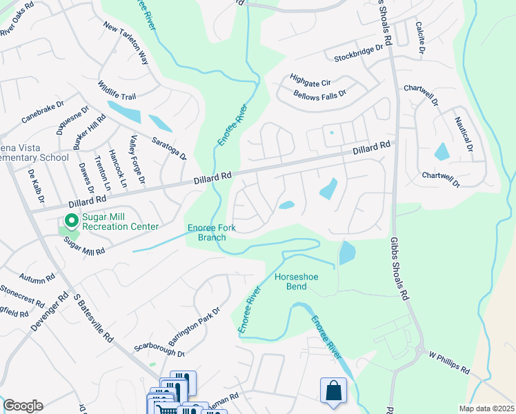 map of restaurants, bars, coffee shops, grocery stores, and more near 419 Clare Bank Drive in Greer