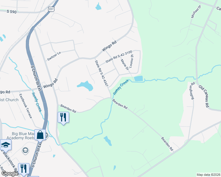map of restaurants, bars, coffee shops, grocery stores, and more near 120 Reedy Street in Roebuck