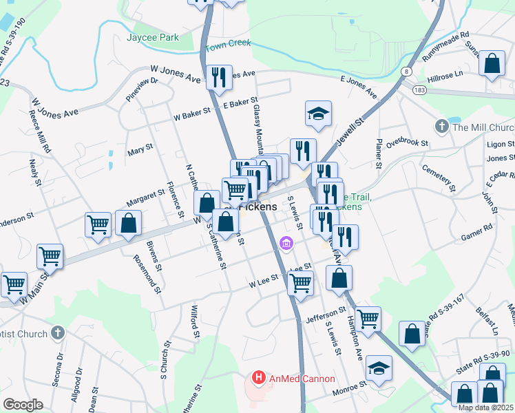 map of restaurants, bars, coffee shops, grocery stores, and more near 144 Aspen Way in Pickens
