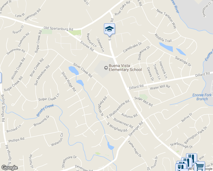 map of restaurants, bars, coffee shops, grocery stores, and more near 317 Silver Creek Road in Greer