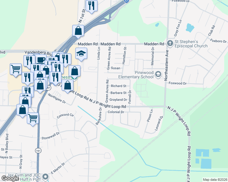 map of restaurants, bars, coffee shops, grocery stores, and more near 1017 Richard Street in Jacksonville