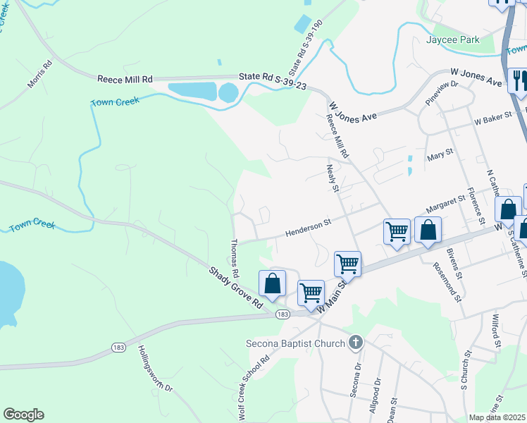 map of restaurants, bars, coffee shops, grocery stores, and more near 220 Henderson Circle in Pickens
